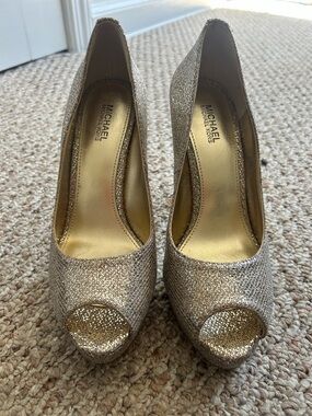 Michael Kors Gold Glitter Open-Toe Pumps